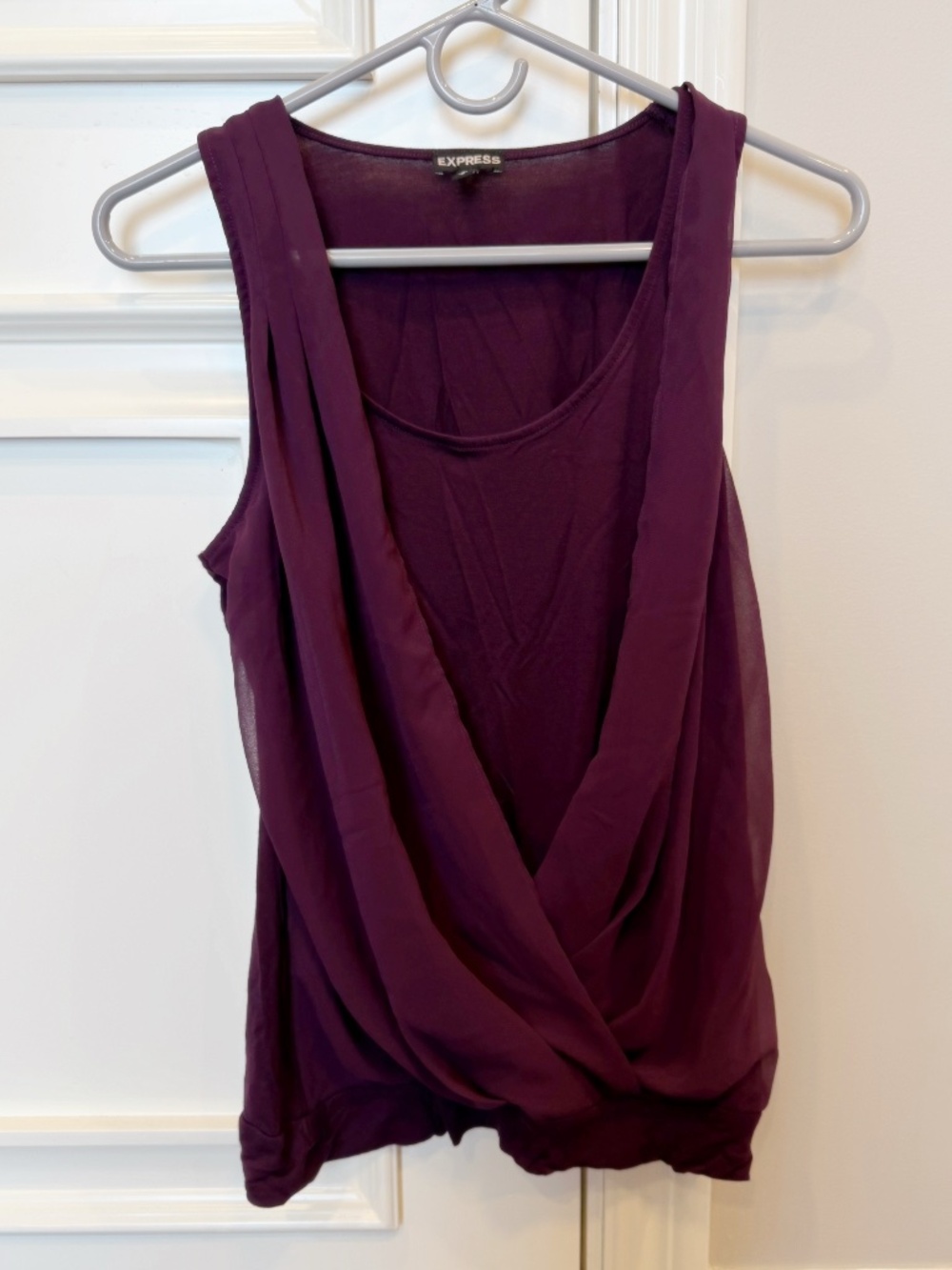 Express Draped Surplice Tank Top in Plum Eggplant Purple Size M